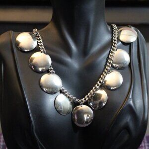 Vintage Silver Tone Disk Charm Chain Necklace
